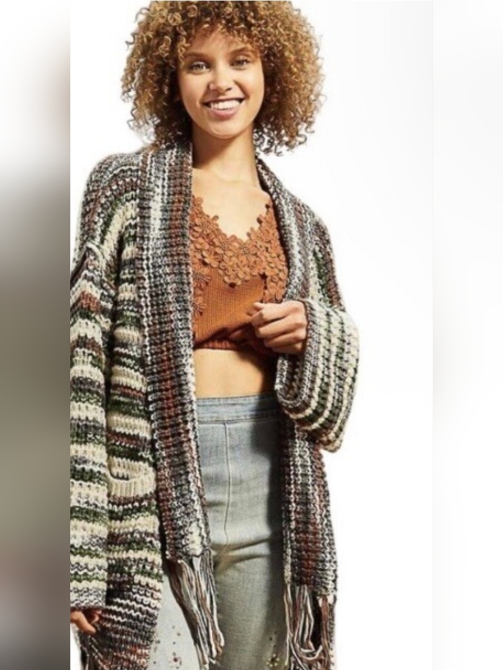 POL, Striped Fringe Open-Front Women’s Sweater Cardigan - Multicolor